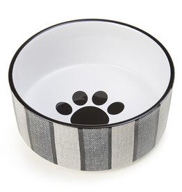 Ethical Pet Petrageous 7 In Pinstripe Gray Black Stoneware Bowl 5.5 Cups