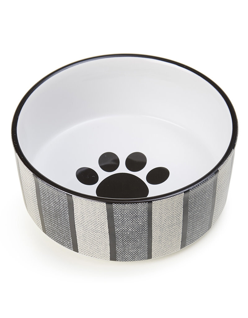 Ethical Pet 7 In Pinstripe Gray Black Stoneware Bowl 5.5 Cups