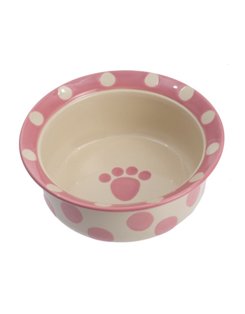 Petrageous Petrageous Polka Paws 6" Dog Bowl Deep Pink 2 Cups