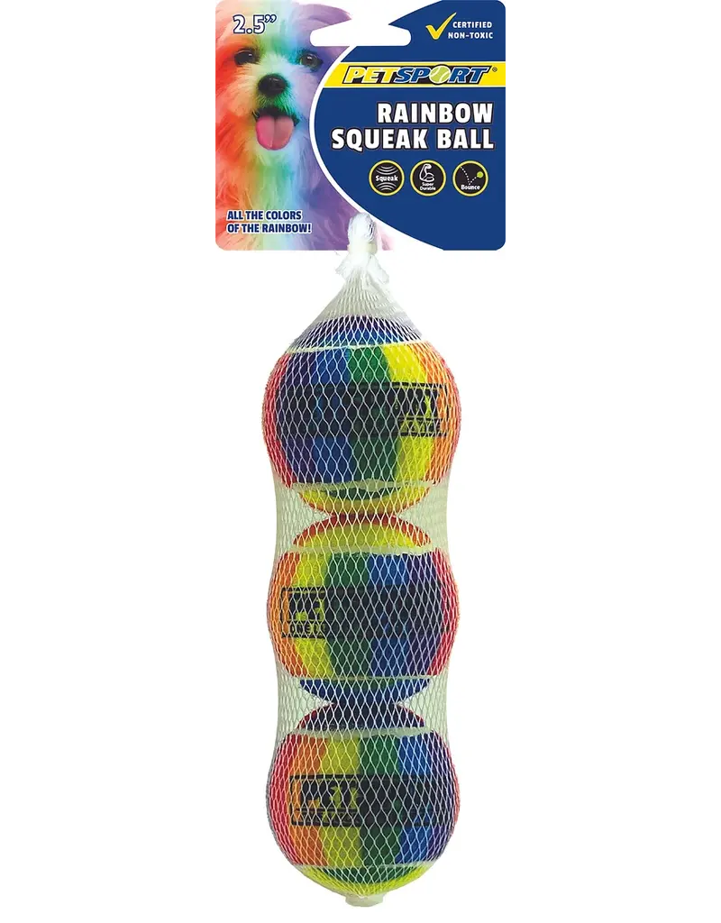 Petsport Tuff Balls Rainbow Squeak 2.5In 3-Pk