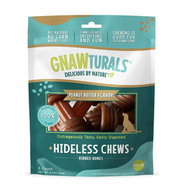 Prevue Pet Gnawturals Hideless Dog Chews Ribbed Bone Peanut Butter Med 5 Ct