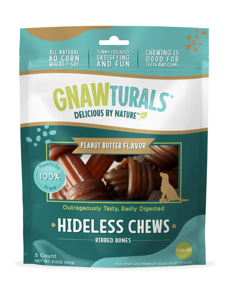 Pawsitive Pets Gnawturals Hideless Dog Chews Ribbed Bone Peanut Butter Med 5 Ct