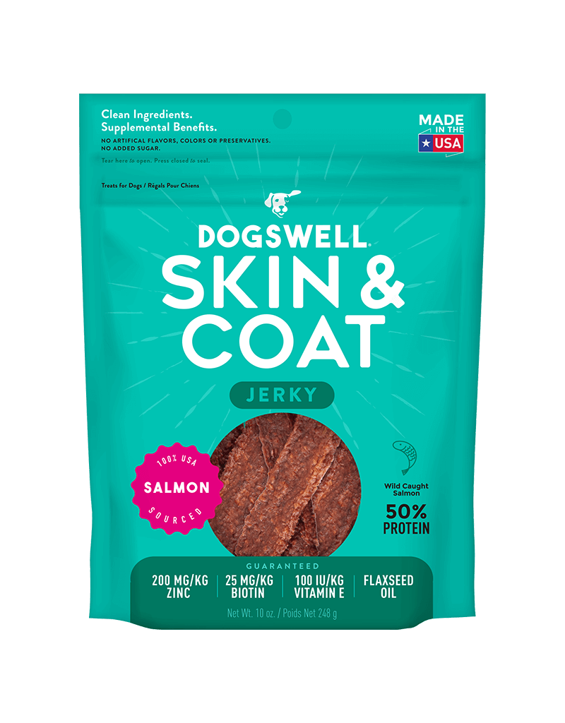 Dogswell Dogswell Skin and Coat Dog Treats Salmon Jerky 10 Oz