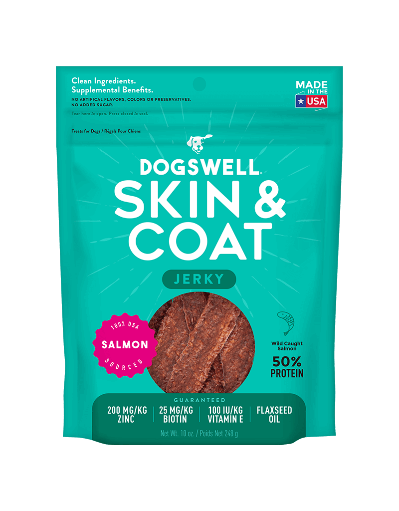 Whitebridge Pet Brands Dogswell Skin and Coat Dog Treats Salmon Jerky 10 Oz