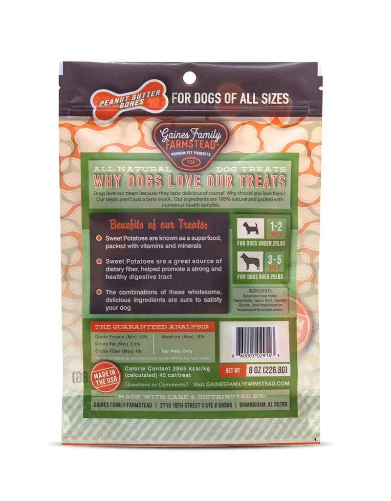 Gaines Family Farm Gaines Sweet Potato Bone Peanut Butter Coated Dog Treat 8 Oz