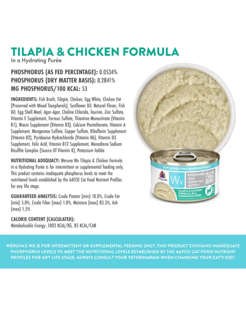 Weruva Weruva WX Tilapia & Chicken in Hydrating Puree Cat Food 3 Oz can