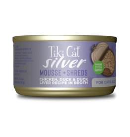 Tiki Pet Tiki Cat Silver Mousse & Shreds Chicken, Duck & Duck Liver 2.4 Oz can
