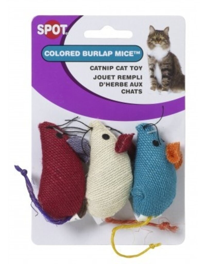 Ethical Pet Spot Burlap Mouse W/Catnip Asst 3 pk