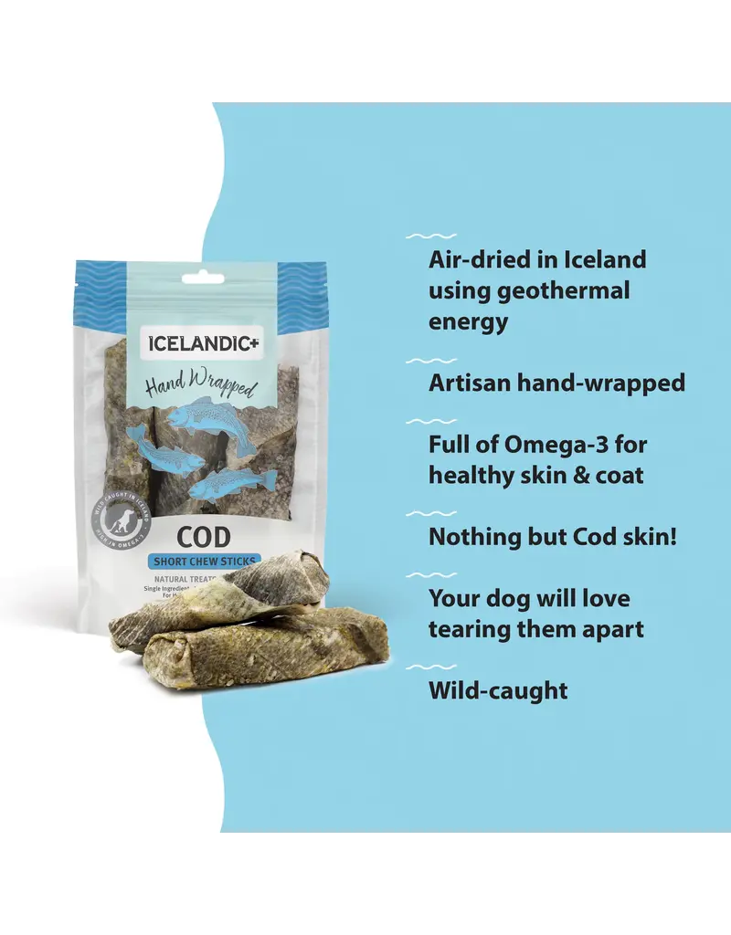 Icelandic Icelandic Hand Wrapped Cod Skin 5 In Chew Sticks for Dogs 3-pack