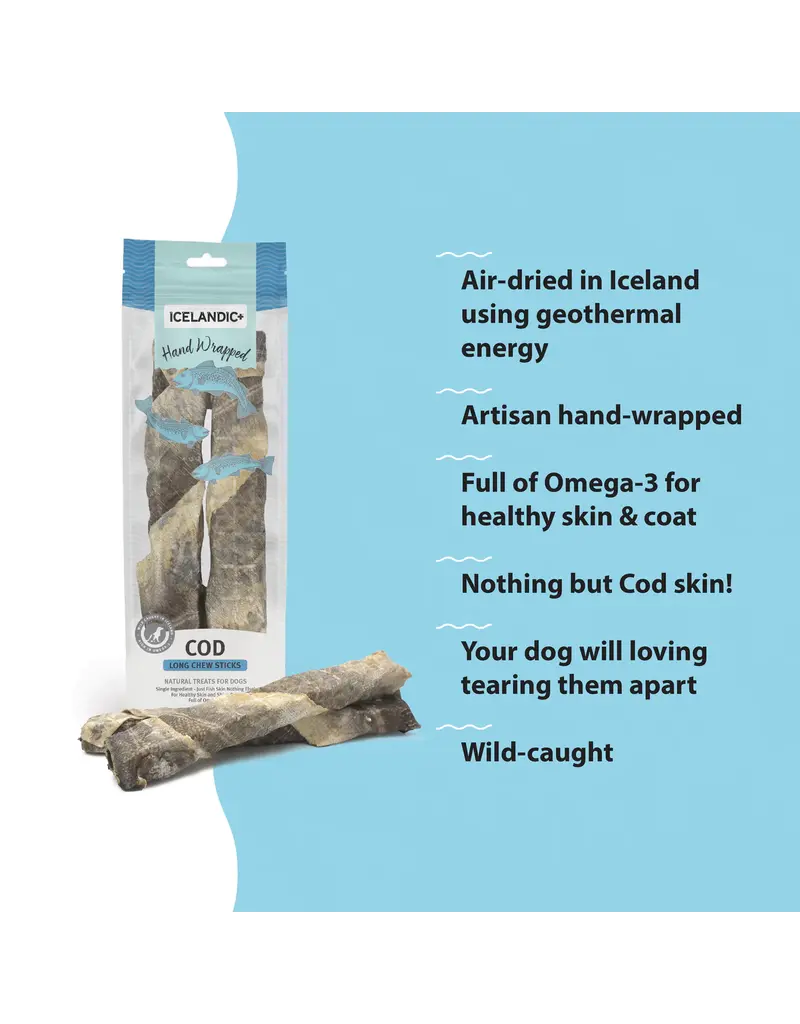 Icelandic Icelandic Hand Wrapped Cod Skin 10 In Chew Stick Dog Treat 2-pack