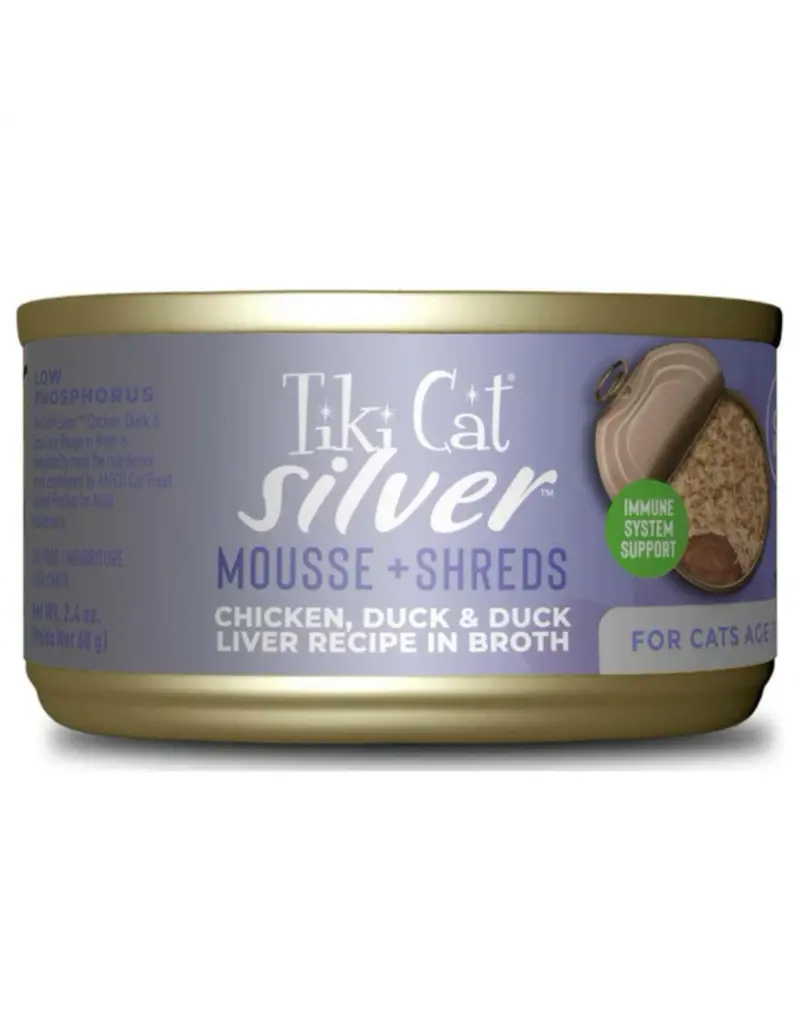Tiki Pet Tiki Cat Silver Mousse & Shreds Chicken, Duck, & Duck Liver 2.4 Oz Can