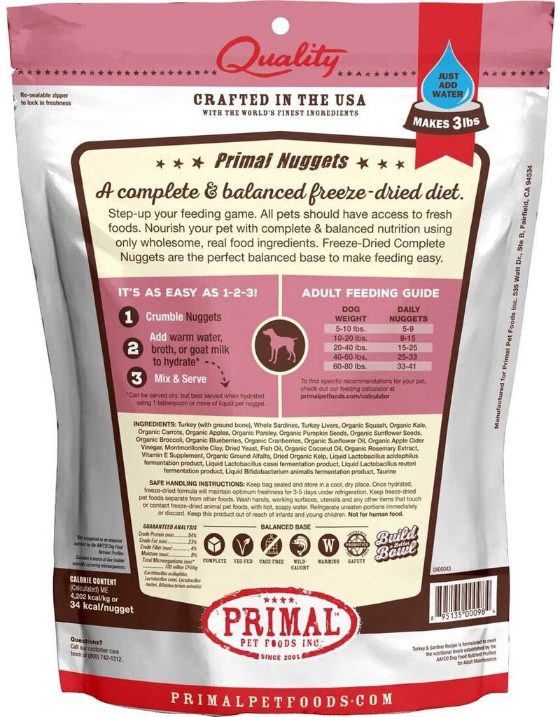 Primal Pet Foods Primal Pet Foods Canine Raw Freeze-Dried Nuggets Turkey & Sardine Formula 14 oz