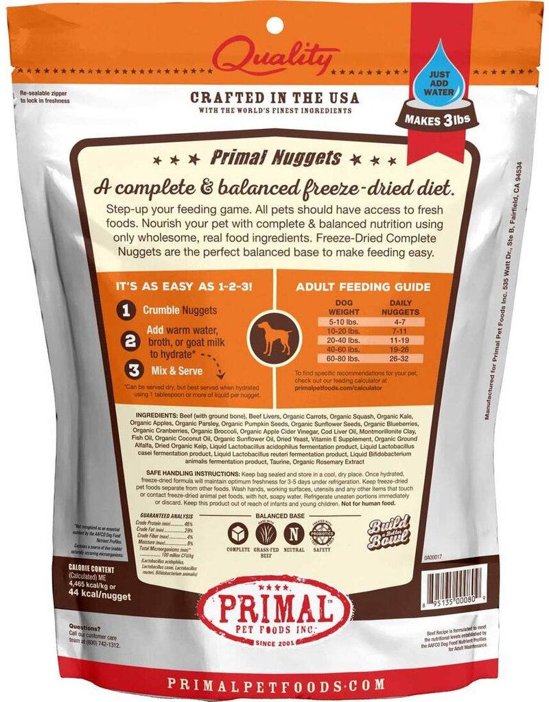 Primal Pet Foods Primal Pet Foods Canine Raw Freeze Dried Nuggets Beef Formula 14 oz