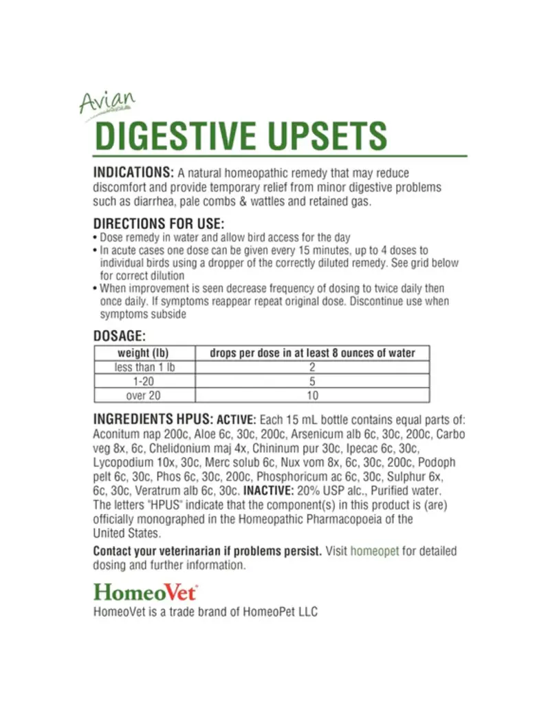 Homeo Pet Homeopet Avian Digestive Upsets