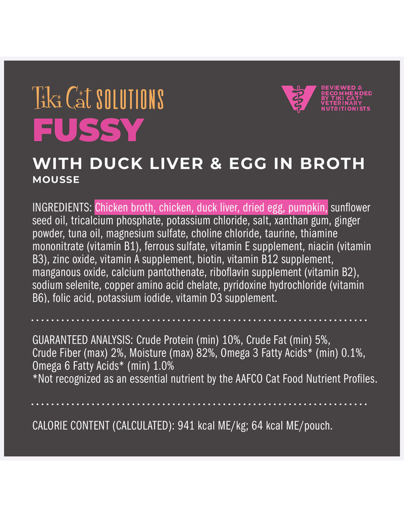 Tiki Pet Tiki Cat Solutions Mousse Fussy Duck, Liver & Egg 2.4 Oz pouch