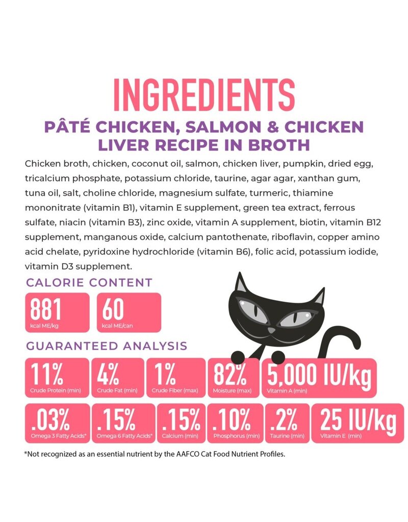 Tiki Pet Tiki Cat Silver Pate Chicken, Salmon & Chicken Liver in Broth 2.4 Oz can