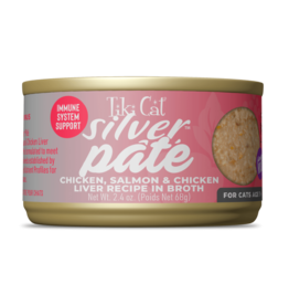 Tiki Pet Tiki Cat Silver Pate Chicken, Salmon & Chicken Liver in Broth 2.4 Oz can