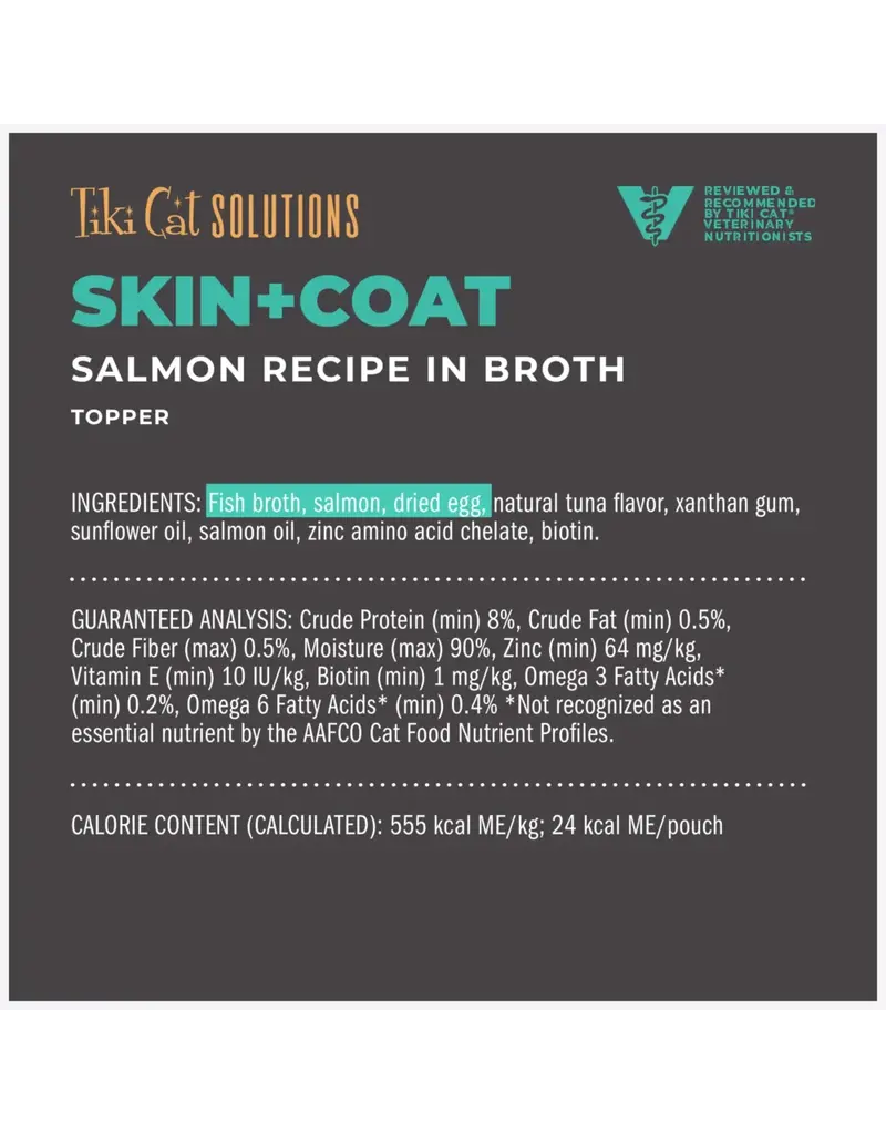 Tiki Pet Tiki Cat Solutions Topper Skin & Coat Salmon in Broth 1.5 Oz pouch