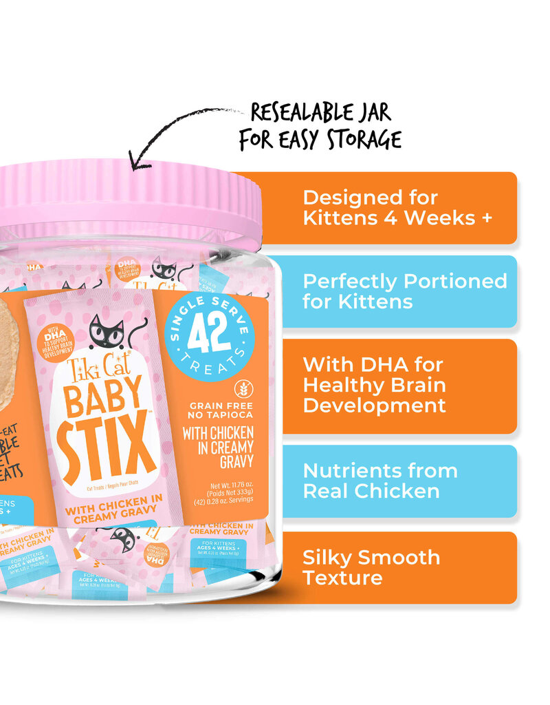 Tiki Pet Tiki Cat Baby Stix Treats with Chicken in Creamy Gravy 42-pack
