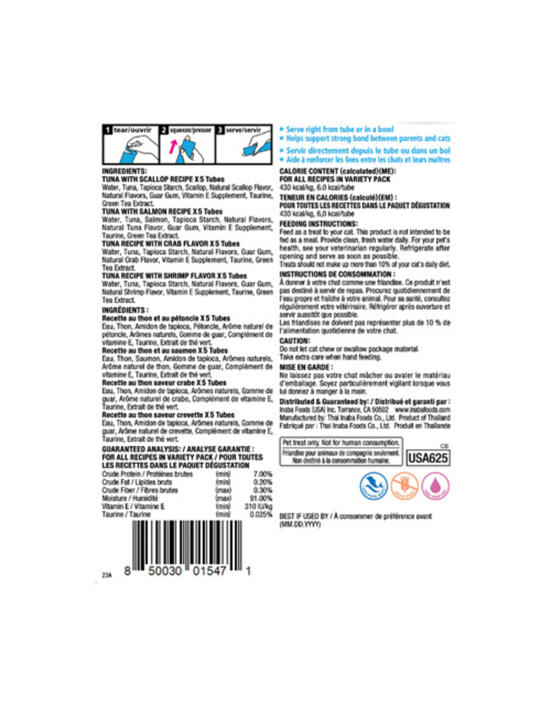 Inaba Inaba Churu Puree Tuna/Seafood Variety Cat Treats .5 Oz 20 Pk