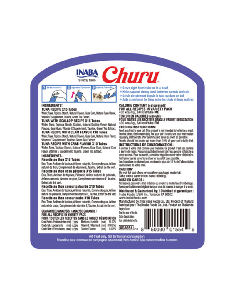 Inaba Inaba Churu Puree Variety Pack Tuna/Seafood .5Oz-50 Pk