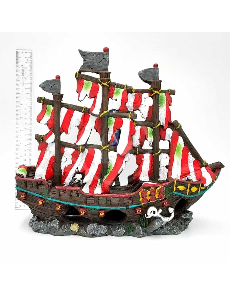 Penn Plax Tide & Treasure Med Striped Pirate Ship