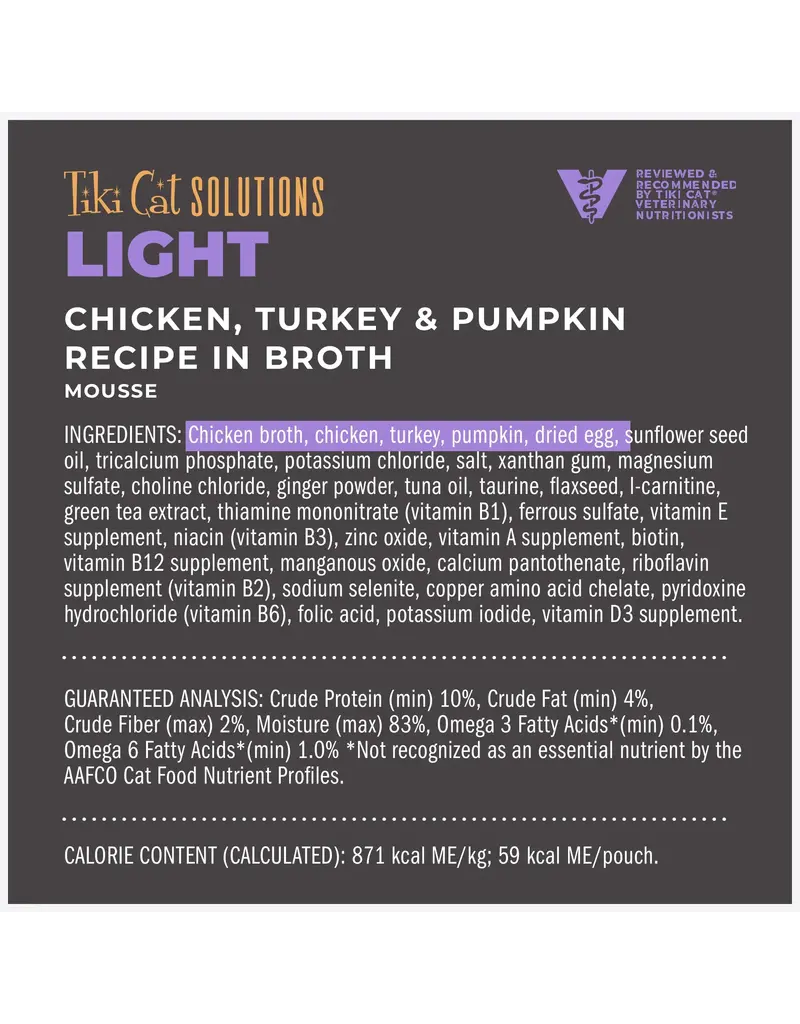 Tiki Pet Tiki Cat Solutions Mousse Light Turkey/Chicken 2.4 Oz