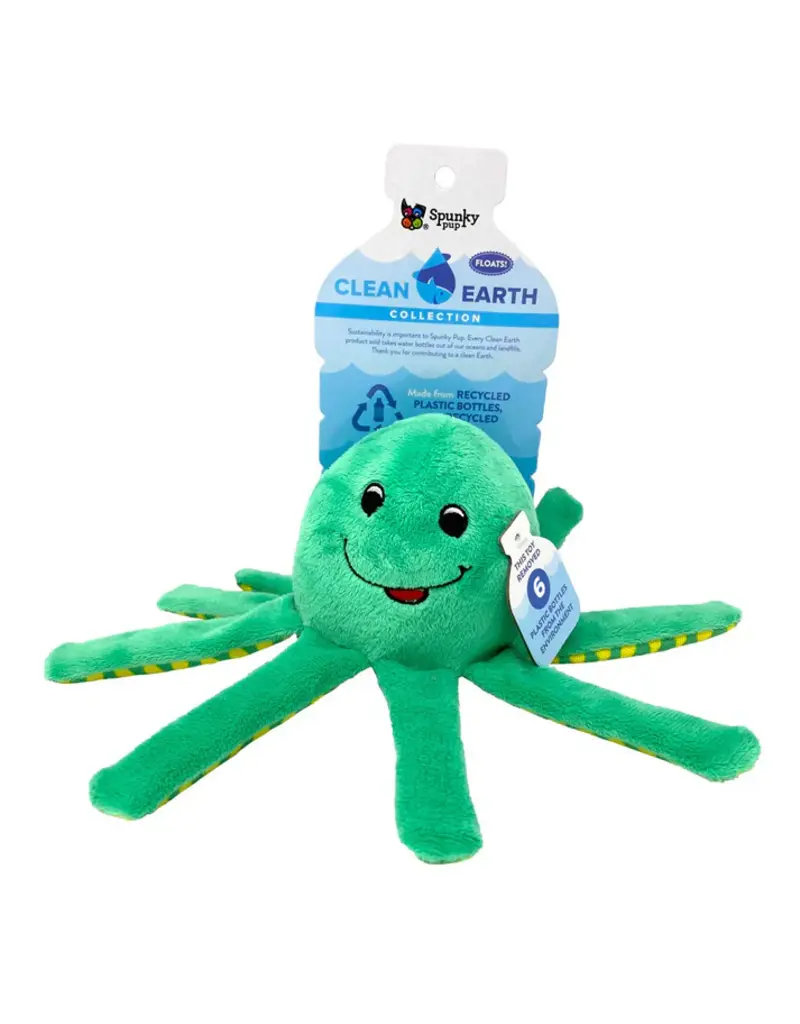 Spunky Pup Clean Earth Plush Octopus Dog Toy Small