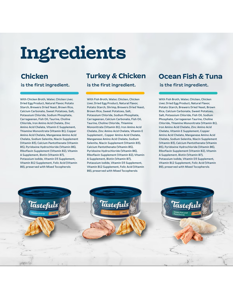 Blue Buffalo Blue Buffalo Tastefuls Cat Chicken, Turkey, Ocean Fish & Tuna Variety Pate 5.5 Oz 12Pk
