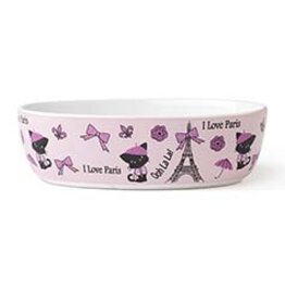 Petrageous I Love Paris Oval Cat Bowl 7" Pink, 2 Cups