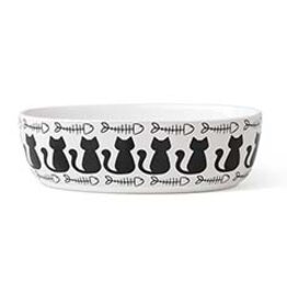 Petrageous Kitty & Fish Bone Oval, Light Taupe/Black 7 Inch