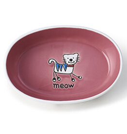 Petrageous Silly Kitty Oval Cat Dish, White/Pink, 2 Cups