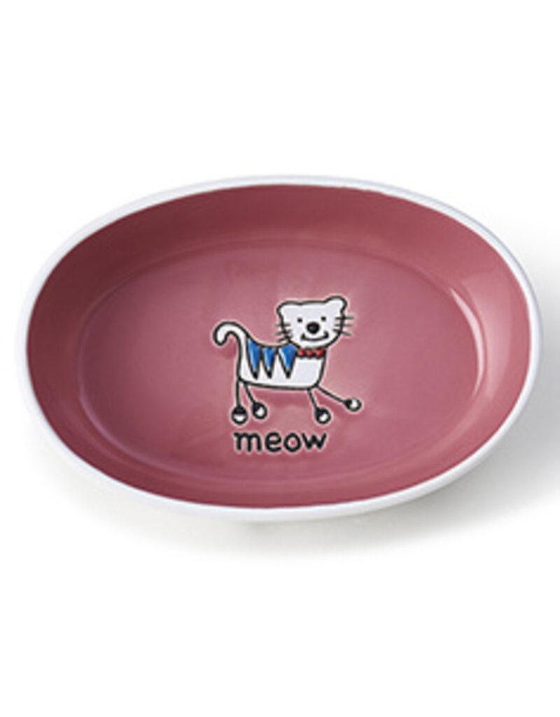 Petrageous Silly Kitty Oval Cat Dish, White/Pink, 2 Cups
