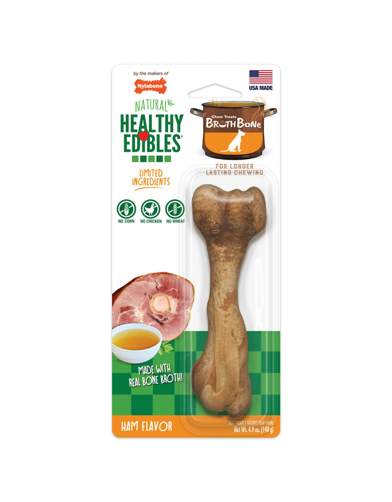 Nylabone Healthy Edibles Broth Bone Natural Dog Chew Ham Large