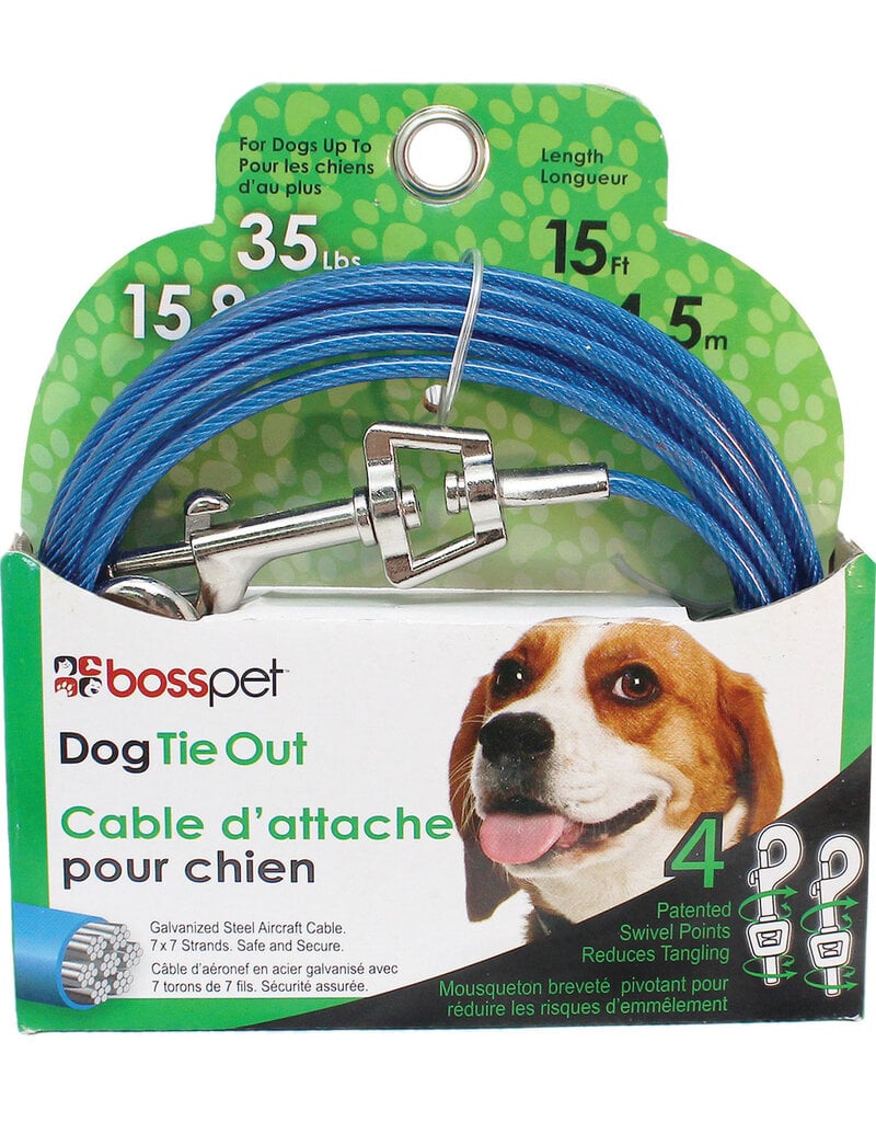Boss/Pet Edge Boss Pet Tie-Out 35lb MD 15ft Swivel Snap