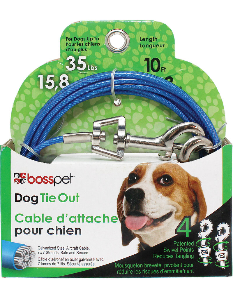 Boss/Pet Edge Boss Pet Tie-out 35lb MD 10ft Swivel Snap
