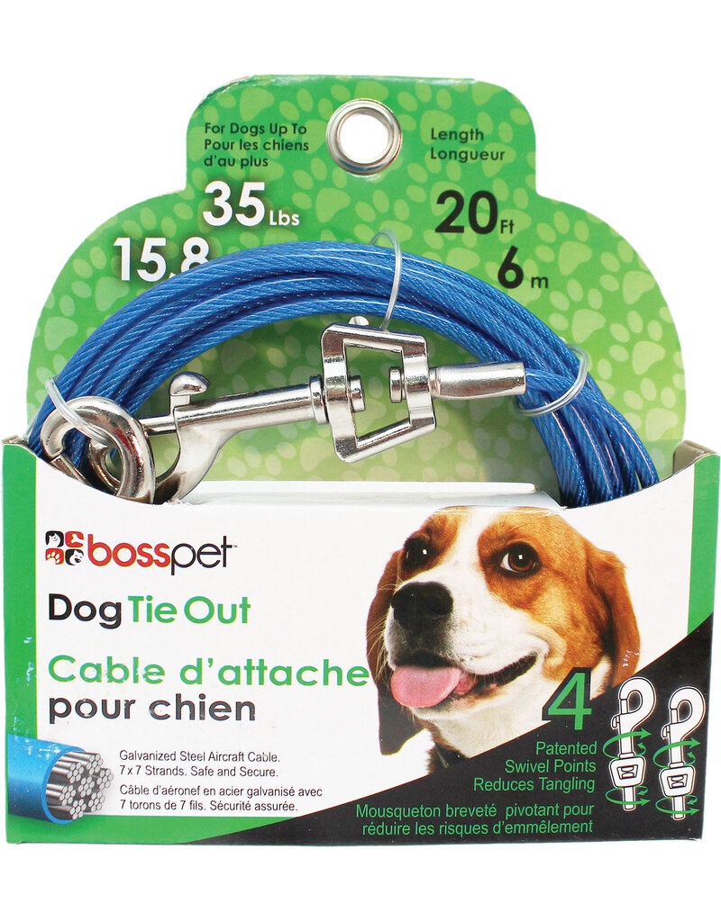 Boss/Pet Edge Boss Pet Tie-out 35lb MD 20ft  Swivel Snap