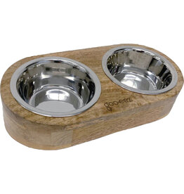 Goo-Eez Double Stainless Steel Inclined Mango Wood Dog Feeder