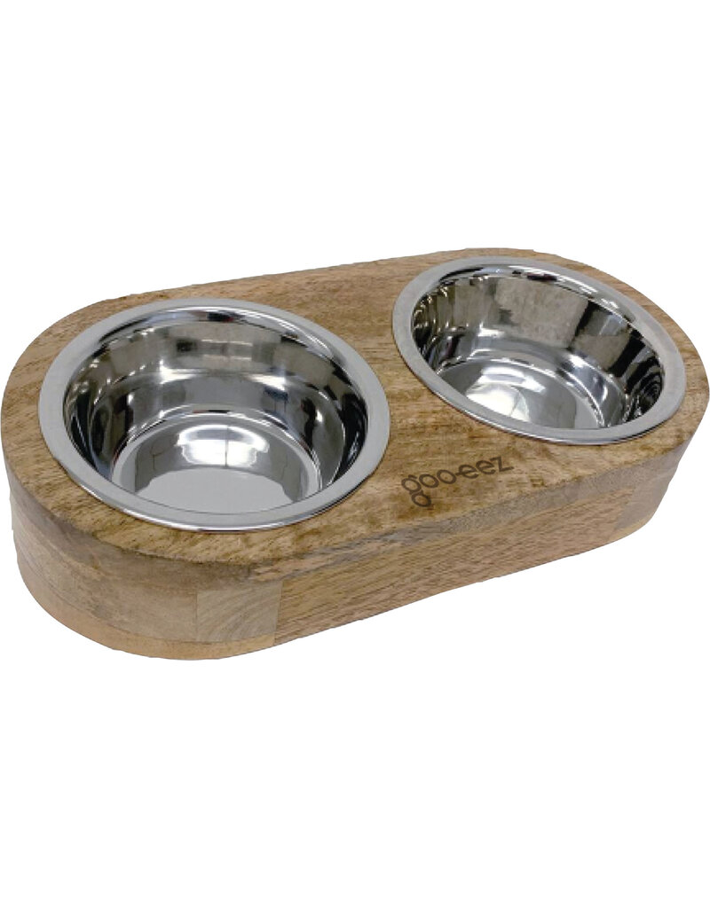 Goo-Eez Double Stainless Steel Inclined Mango Wood Dog Feeder