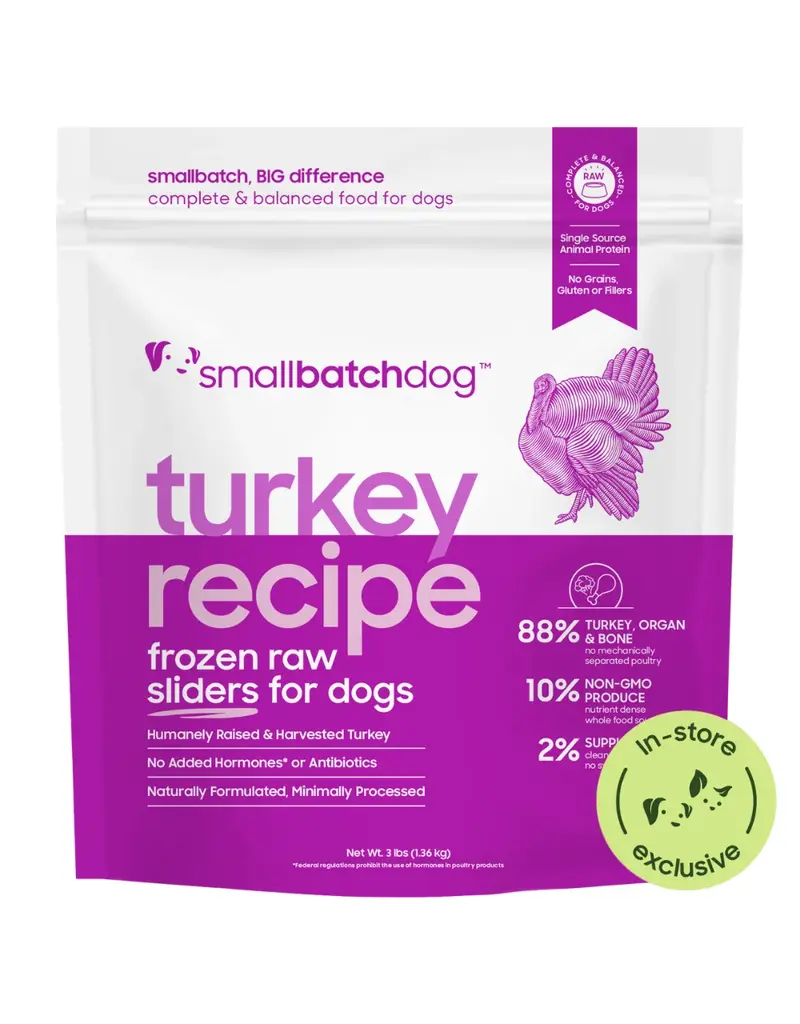 Small Batch Small Batch Dog Food Frozen Raw Turkey Sliders 3 Lb