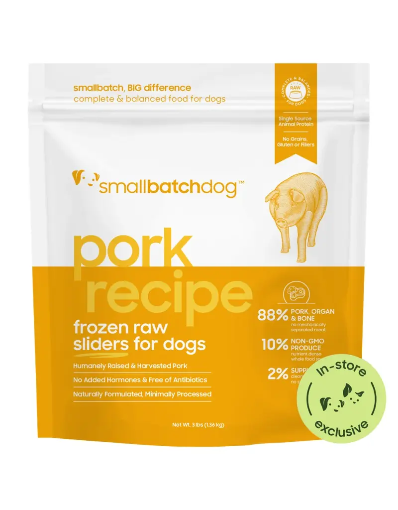 Small Batch Small Batch Dog Food Frozen Raw Pork Sliders 3 Lb
