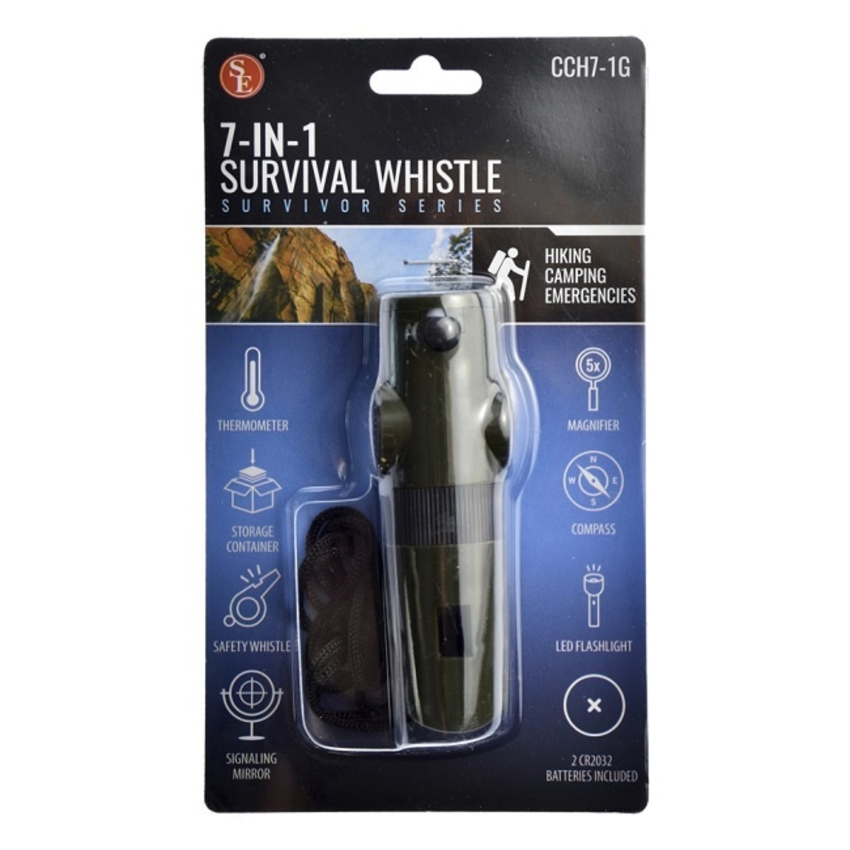 Sona SE 7 in 1 Survival Whistle w/ LED Light - Olive Drab