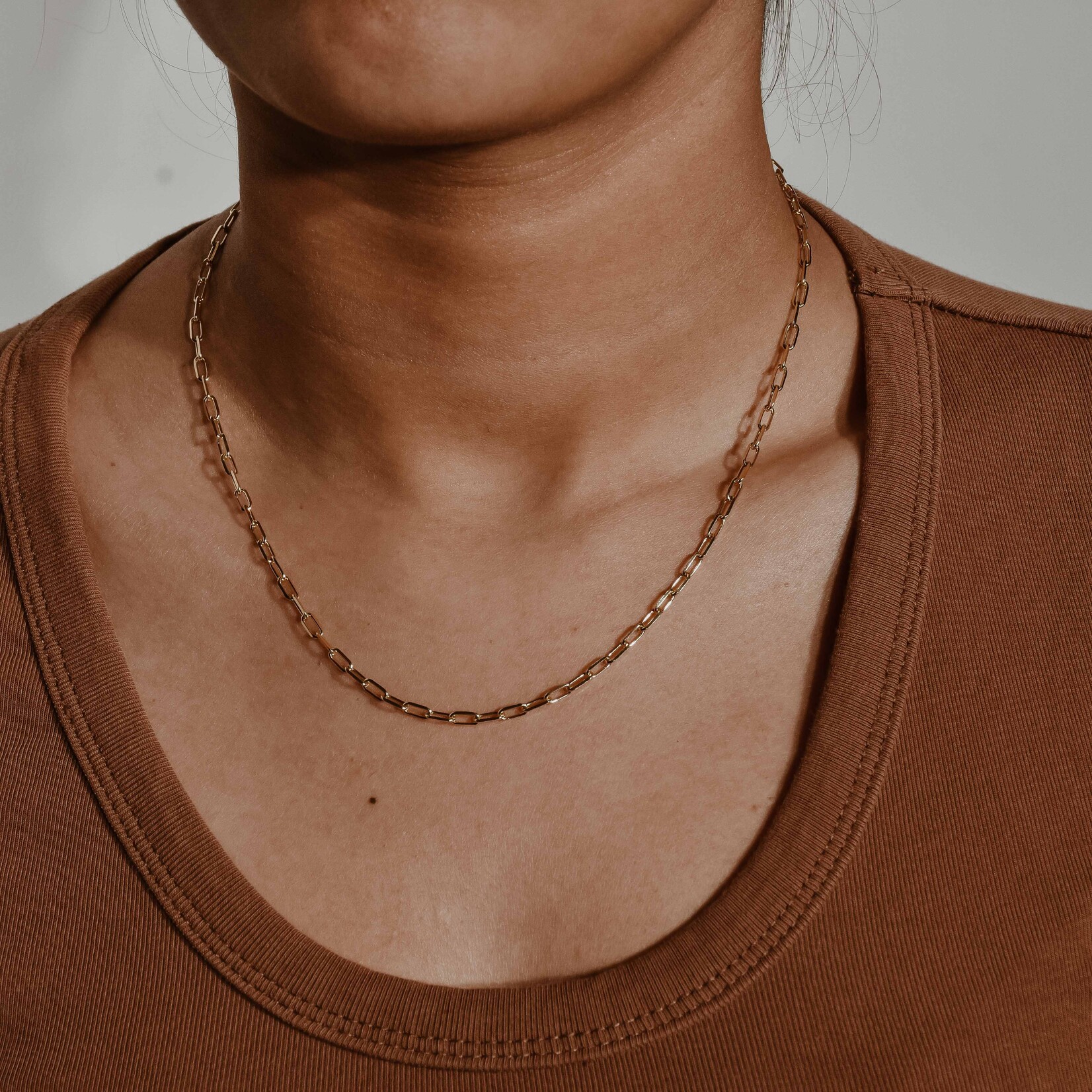 hollow paperclip chain 10k 18" 3mm