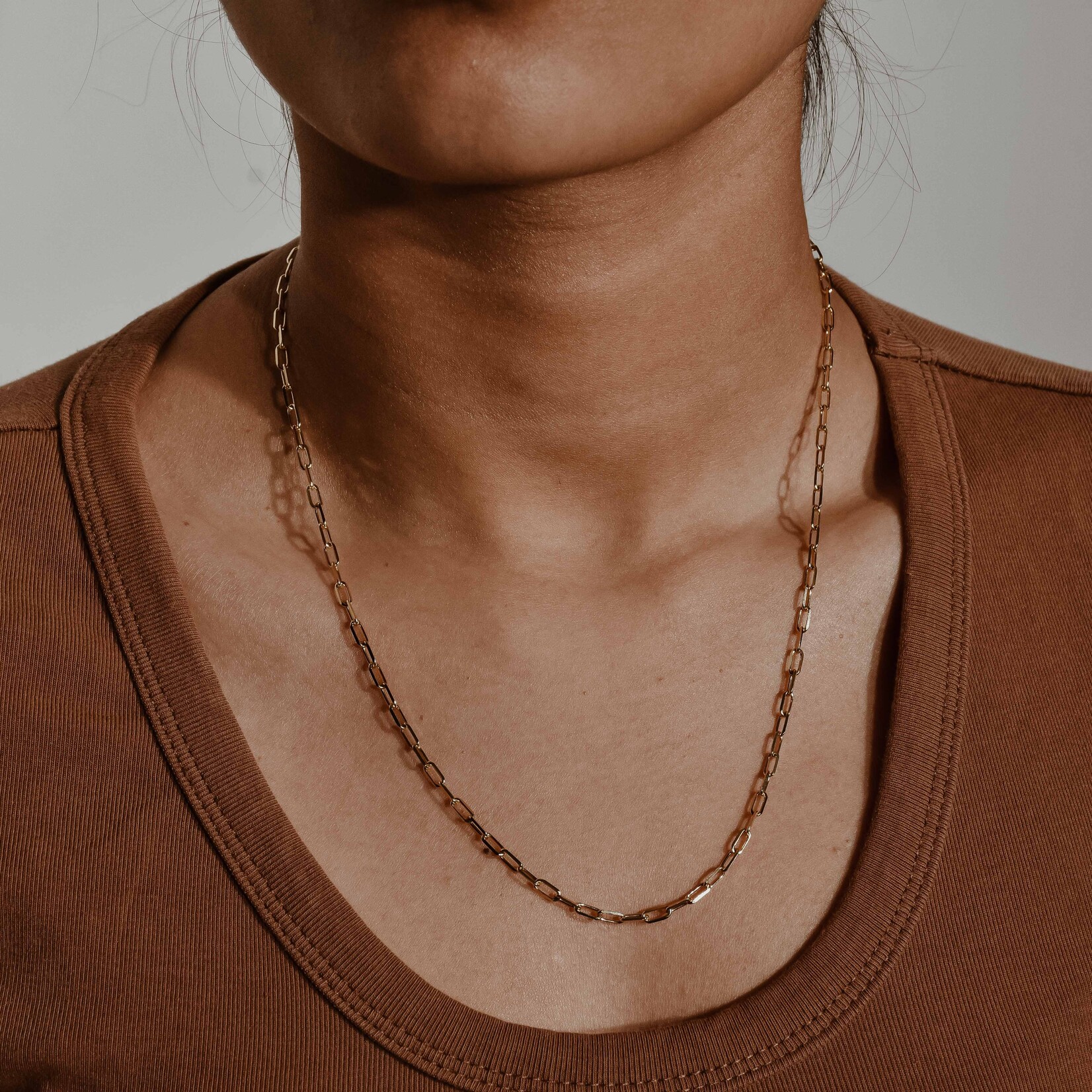 hollow paperclip chain 10k 20" 3mm
