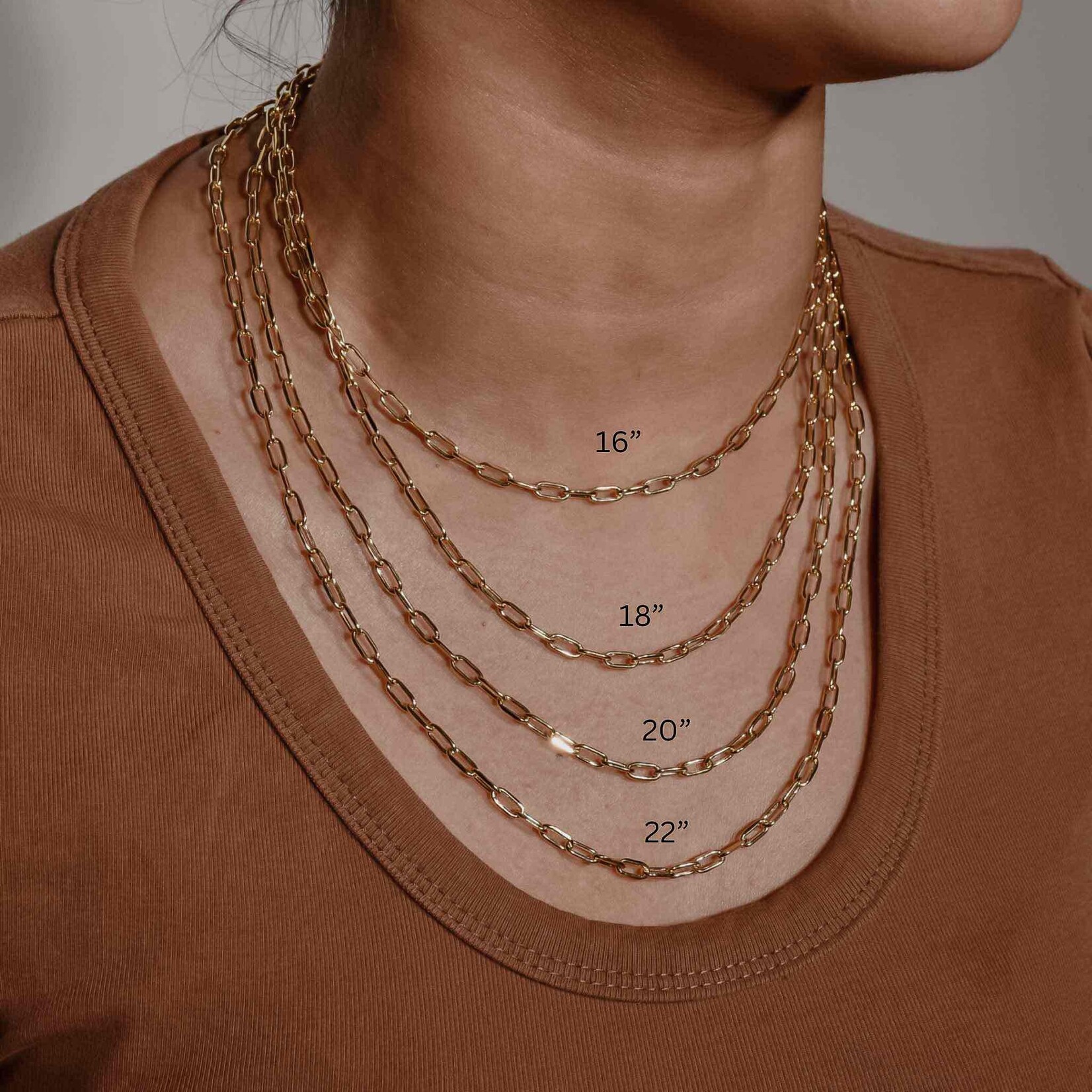 hollow paperclip chain 10k 18" 4mm