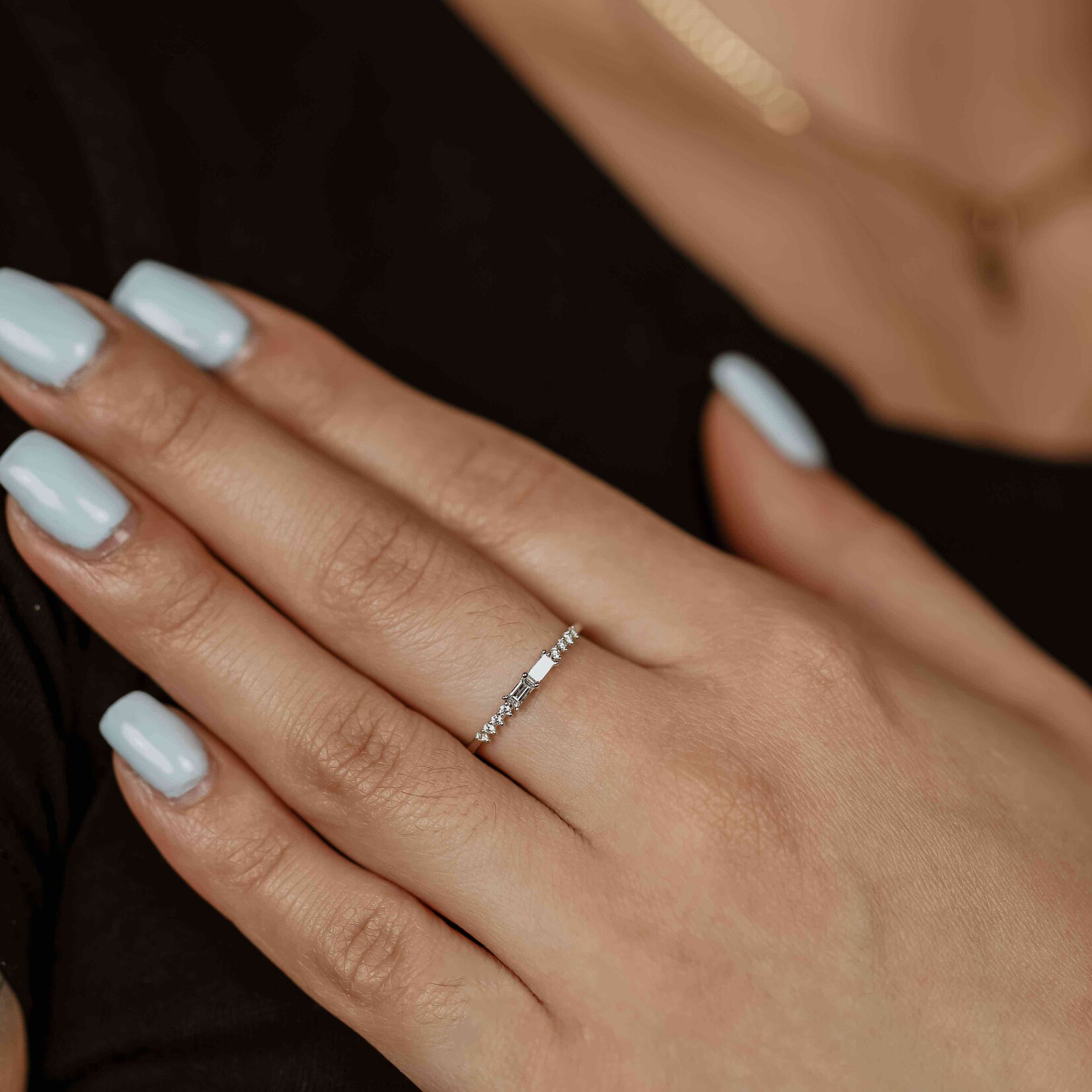 diamond baguette band white 14k