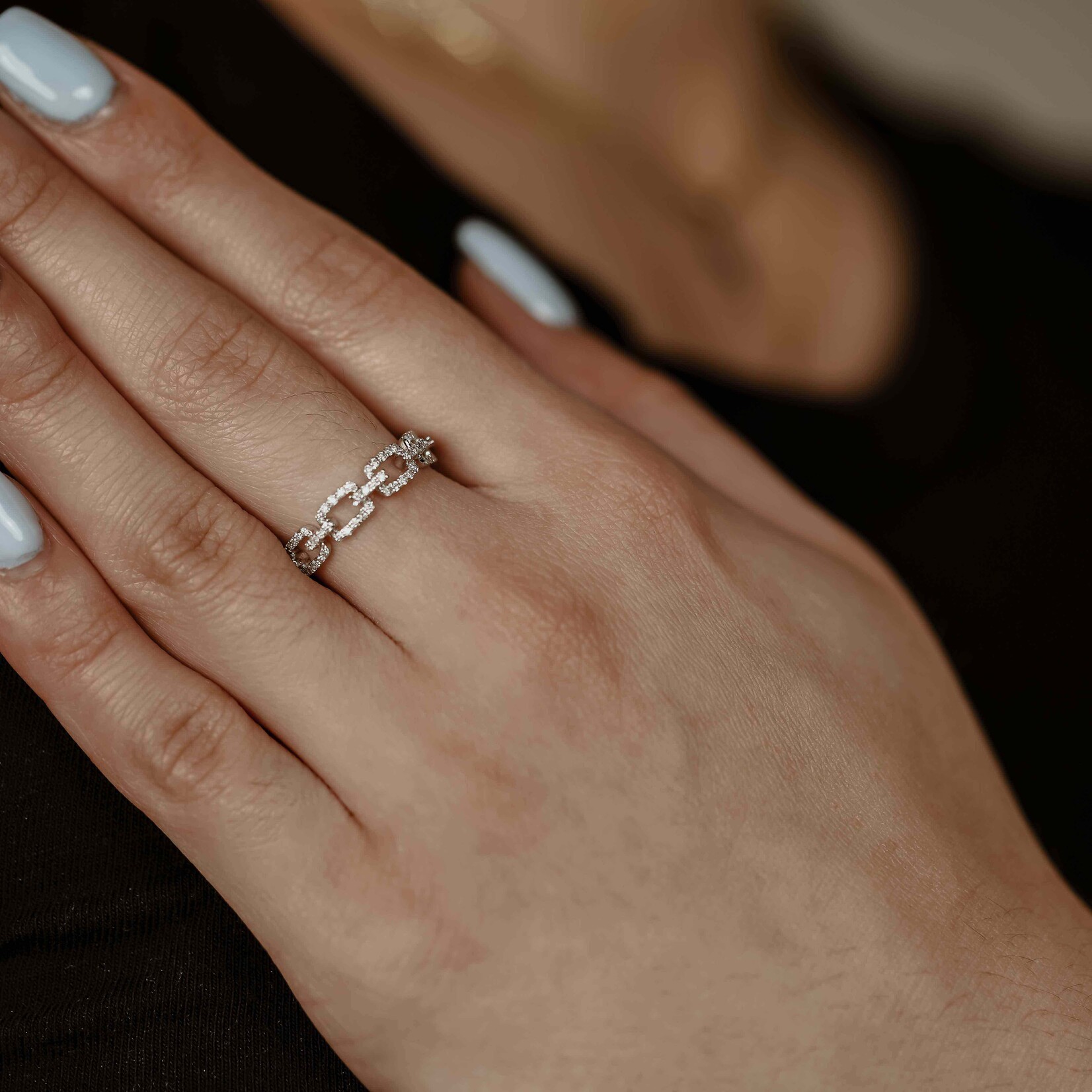 DIAmond white LINK RING 10k