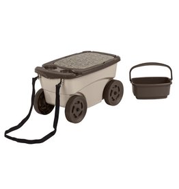 Suncast Outdoor Rolling Garden Scooter with Wheels & Pull Strap, Light Taupe