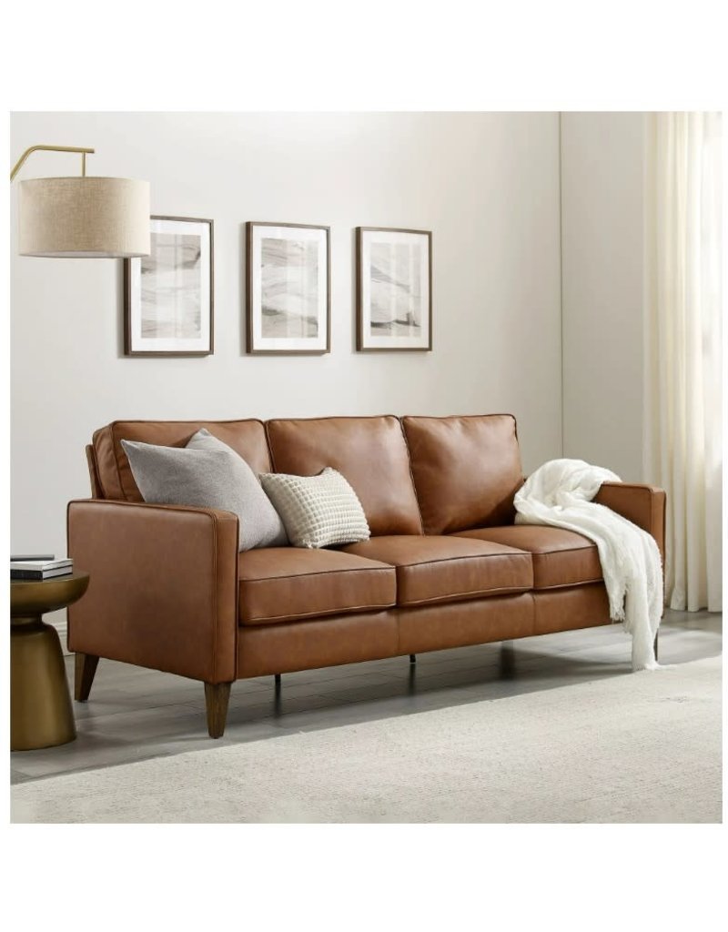 Jianna Faux Leather Sofa, Saddle Brown