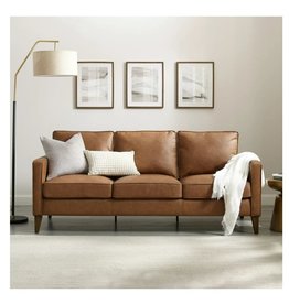 Jianna Faux Leather Sofa, Saddle Brown